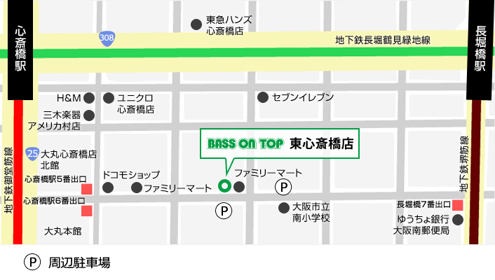 ベースオントップ東心斎橋店地図